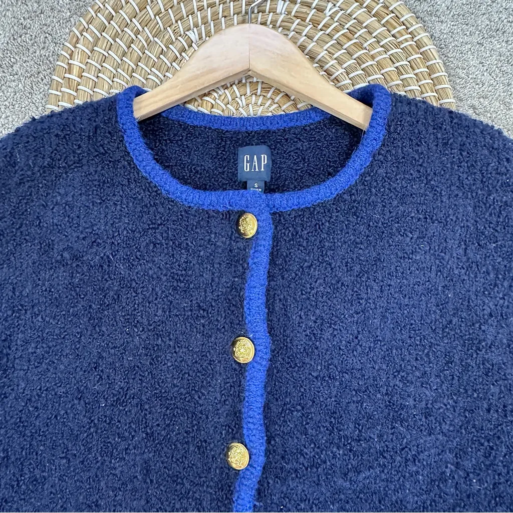 GAP Women’s Boucle Cropped Sweater Jacket Wool Alpaca Blend in Navy Combo S - Image 6