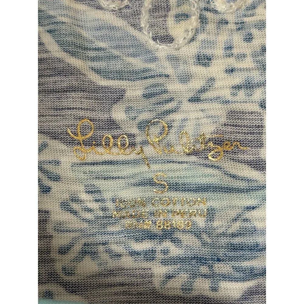 Lilly Pulitzer Top Womens S Blue Floral Kaia Tunic Embroidered Tropical Resort - Image 6