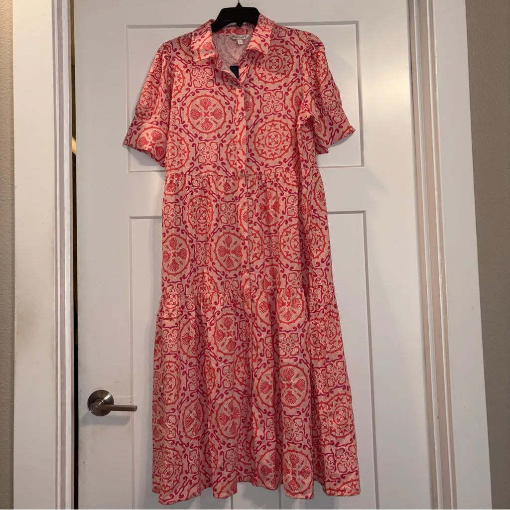 Crown & Ivy pink shells tired shirt dress Large NWT - Image 4