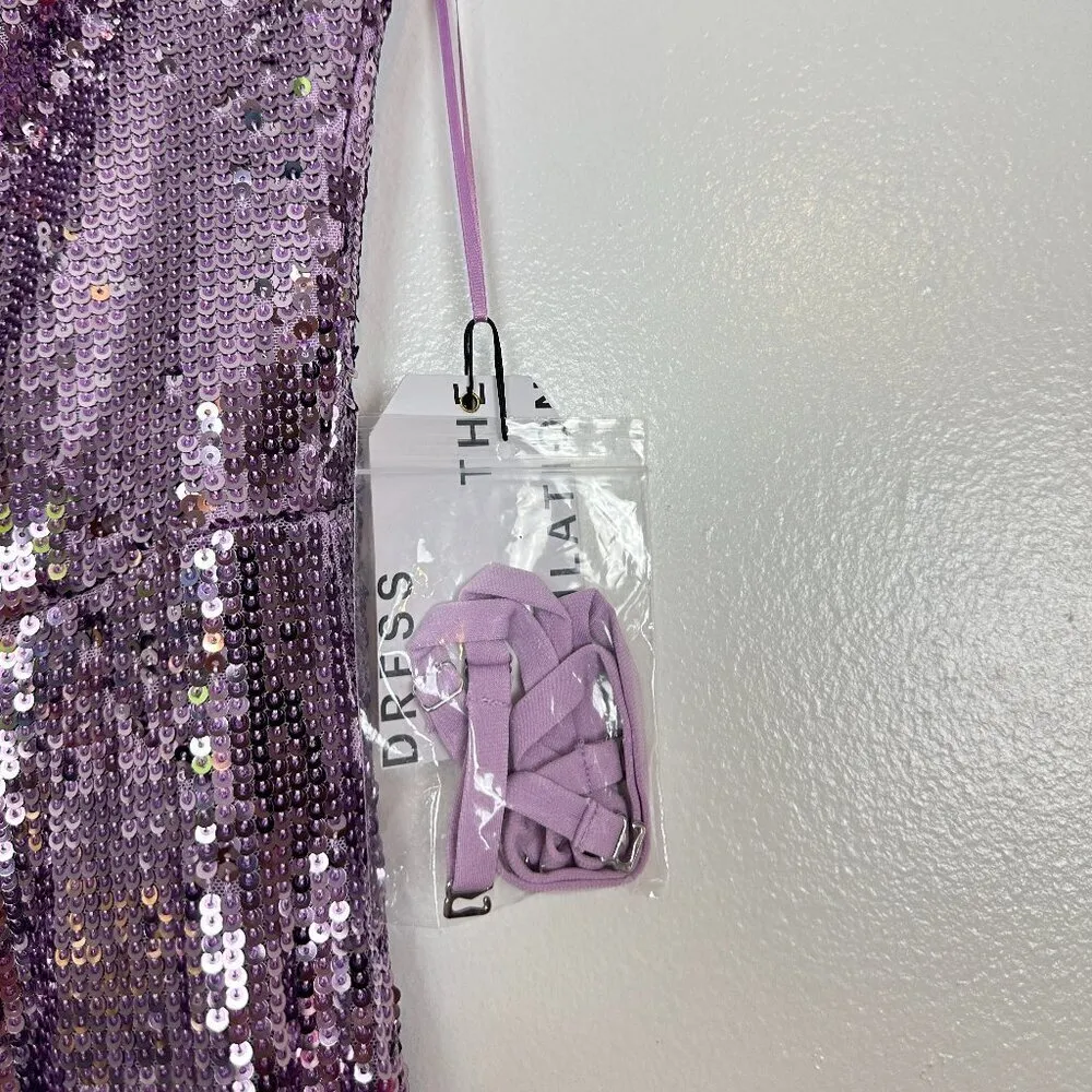 DRESS THE POPULATION Andy Sequin Strapless Jumpsuit in Lavender Multi Size Large - Image 6