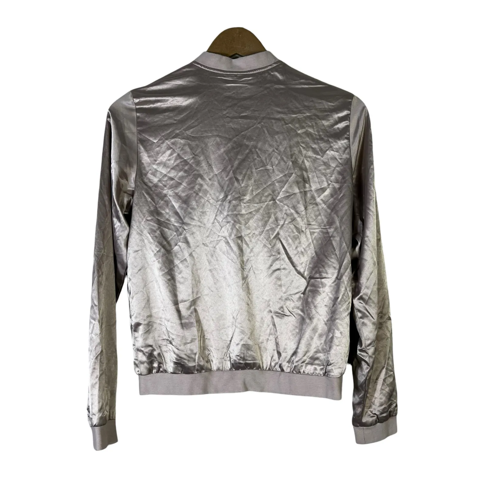 Japna Satin Bomber Jacket Womens XS Blush Pink Full Zip Stretch Y2K Glam Retro - Image 5