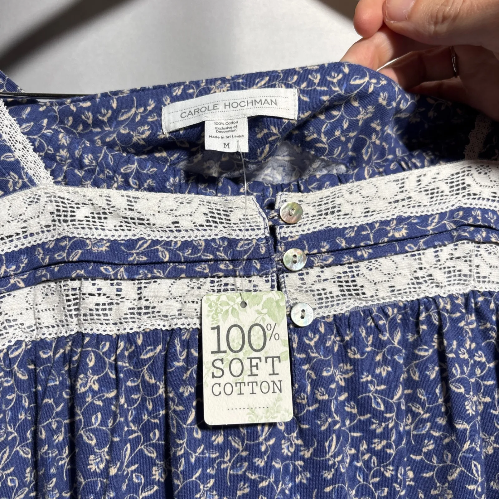 NWT Blue Floral Square Neck Cotton Pajama Set Square Neck Cottage Long Sleeve M Size undefined - Image 3