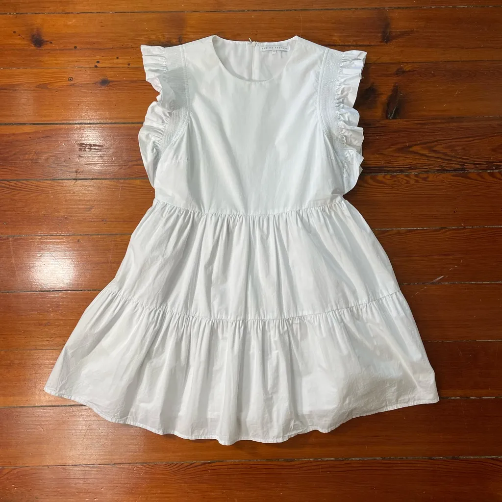 English Factory Babydoll Tiered Ruffle Mini Dress in Optic White w/Pockets~ L - Image 9