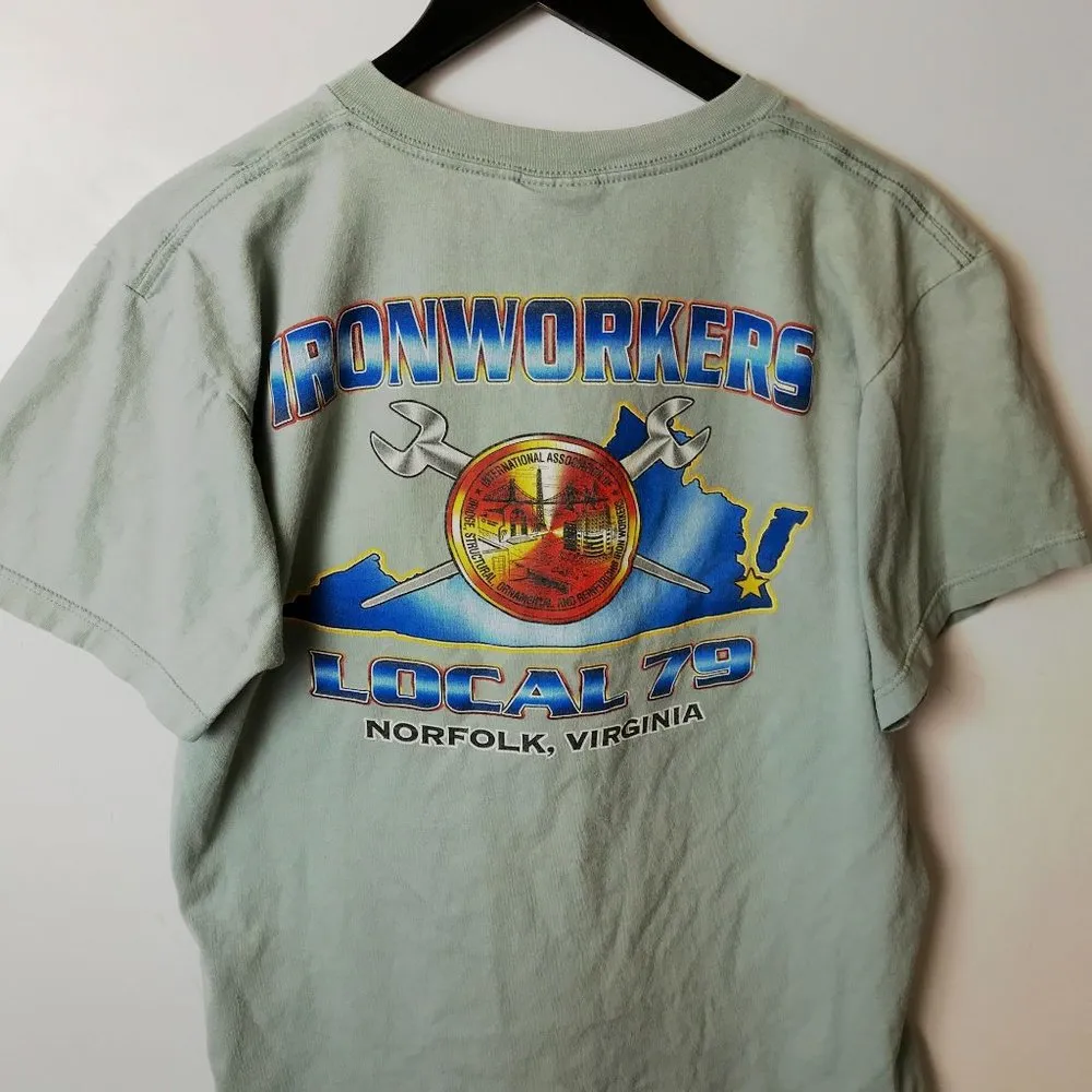 90s Y2K Vintage Iron Workers Local 79 Norfolk Virginia T Shirt Large - Image 9