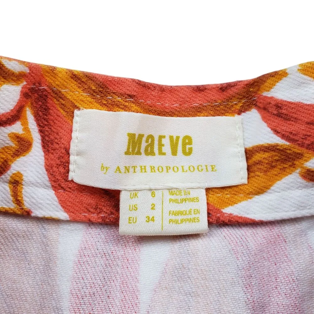 Maeve Anthropologie Banana Grove Denim Midi Skirt Womens 2 Button Front Tropical - Image 5