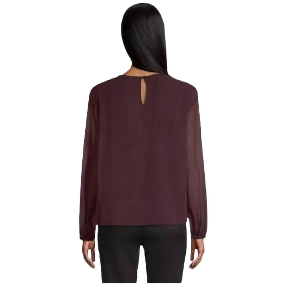 Eileen Fisher Women's Silk Blouse Sheer Sleeve Burgundy Size S - Image 2