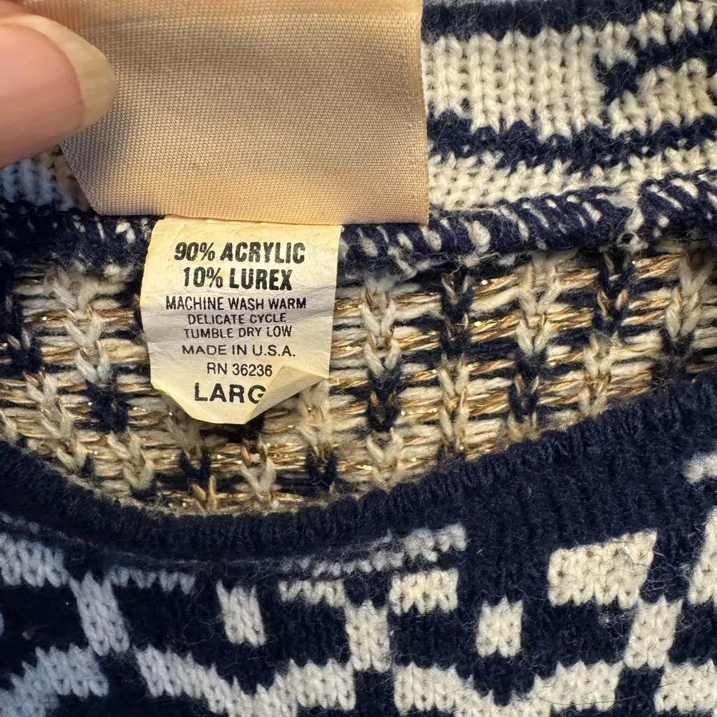 Huntington Ridge Black and Cream Sweater Blue Size L - Image 6