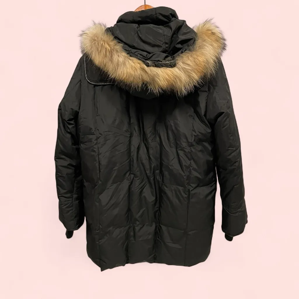 Warm cozy Larry Levine down feather black puffer coat fur collar pockets - Image 4