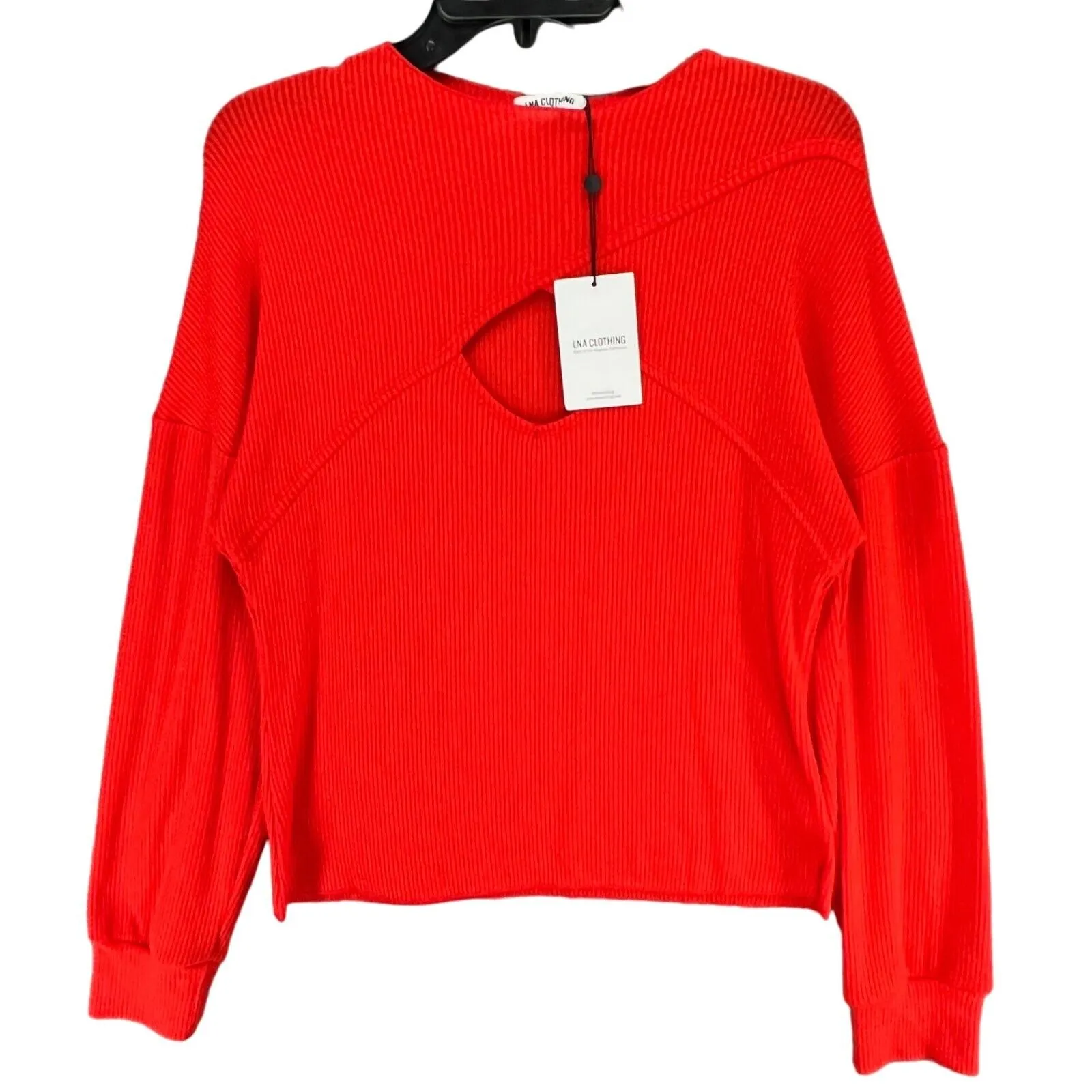 LNA Revolve Cori Sweater Rib Top Womens 1X Tomato Red Cutout Fitted Sexy NEW - Image 2