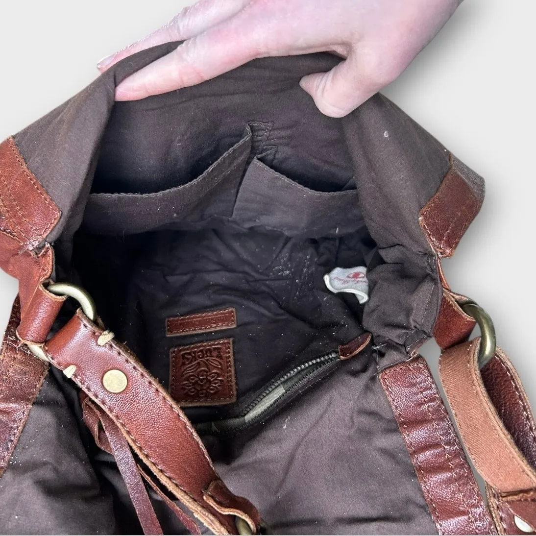 Vintage Y2K Lucky Brand Abbey Road Leather Fold Over Crossbody Bag Brown Boho0 - Image 12