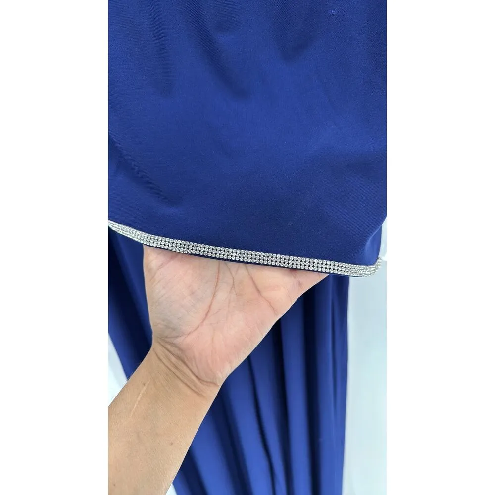 Msk Navy Blue Off the Shoulder Jumpsuit Cape Overlay sparkle bling trim Size M Size M - Image 8