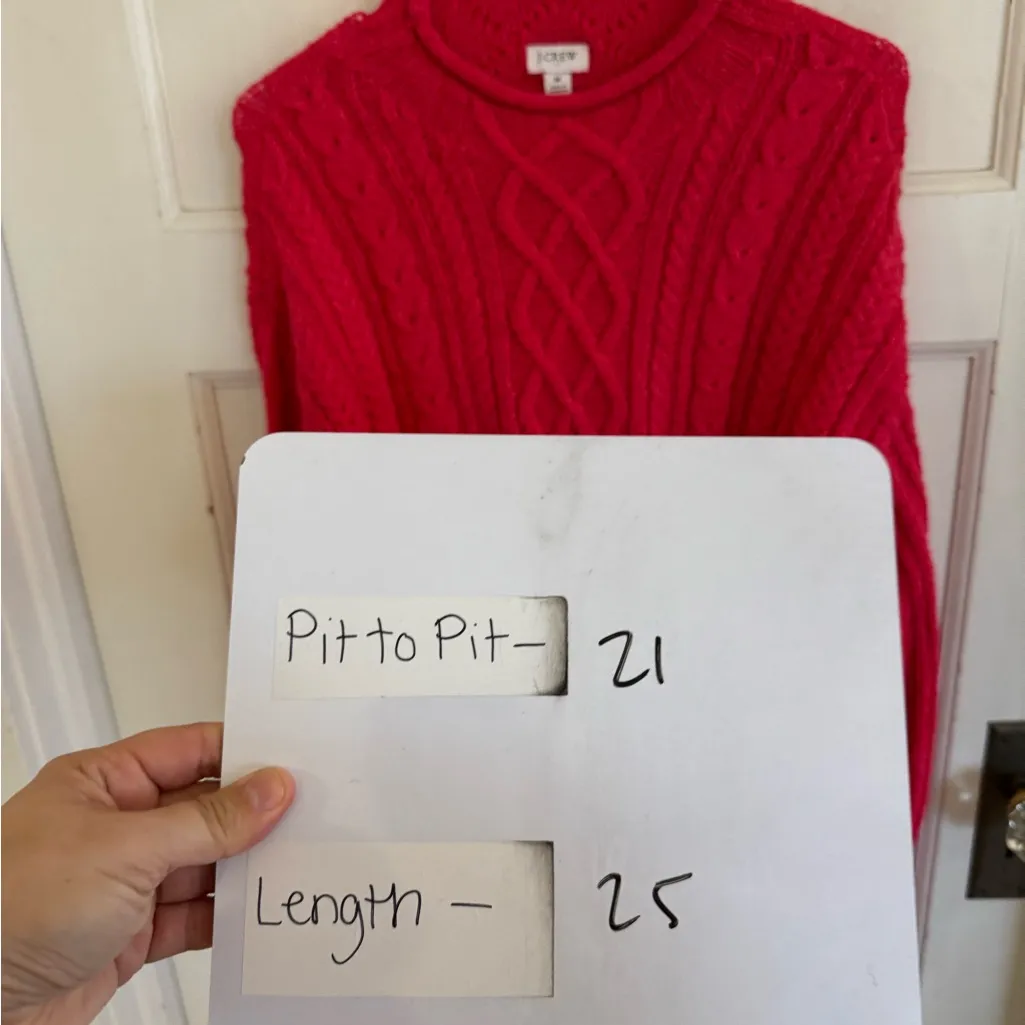 J.Crew bright pink cable knit roll neck sweater size medium - Image 7