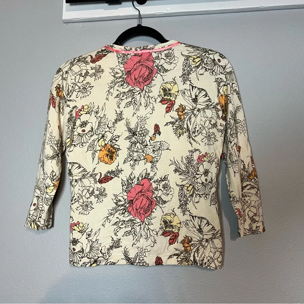 Valerie Stevens Silk Blend Floral Cream Cardigan Sweater Size Small Rhinestones - Image 6