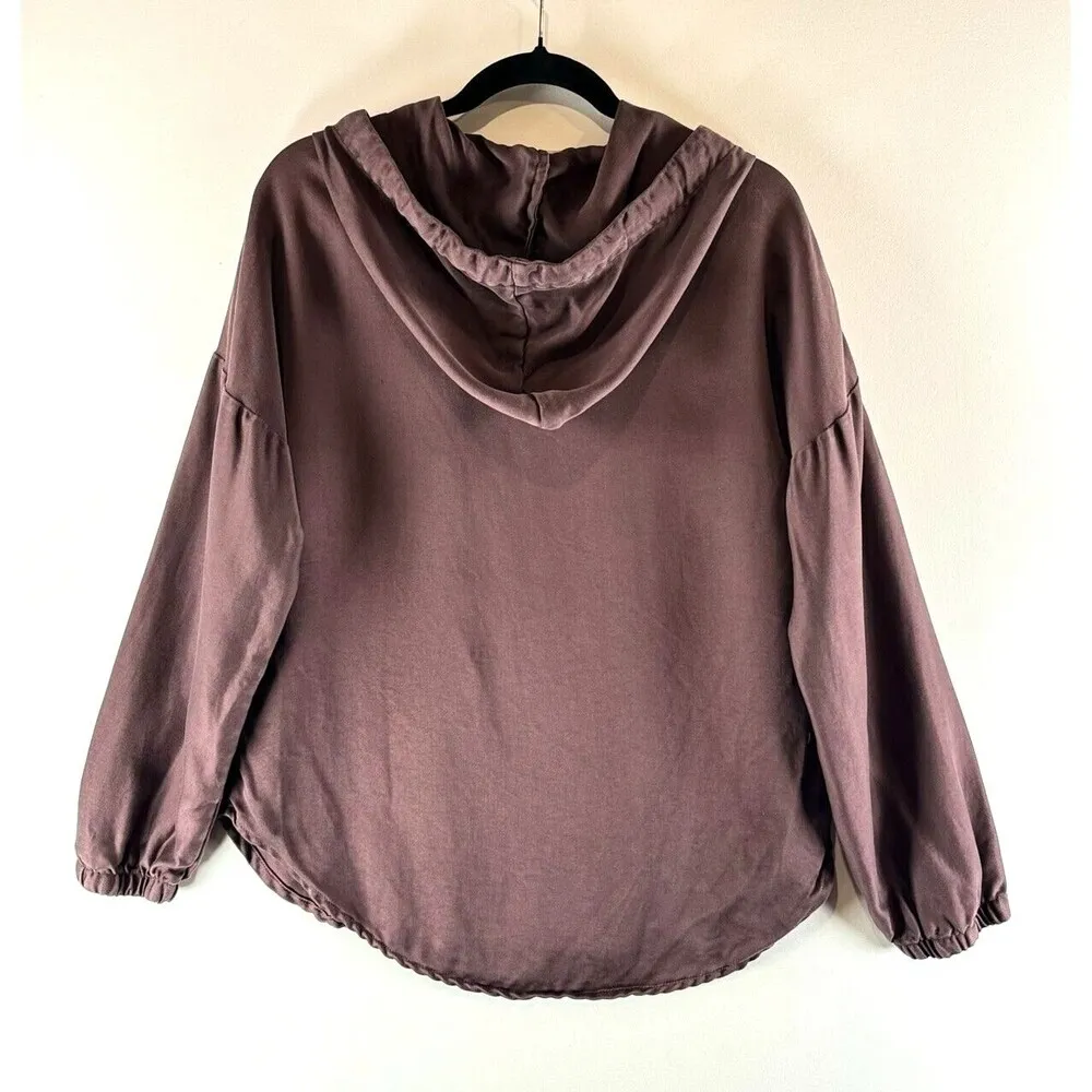 Bella Dahl Womens Hoodie Barberry Brown Loose Pullover V Neck Long Sleeve Small - Image 3