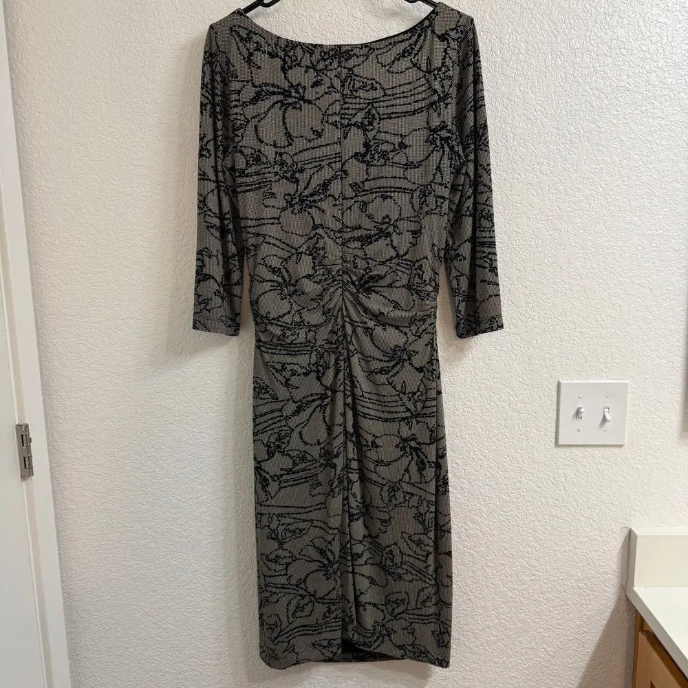 David Meister Vintage Black Rouched Boatneck Bodycon Dress Size 10 - Image 2