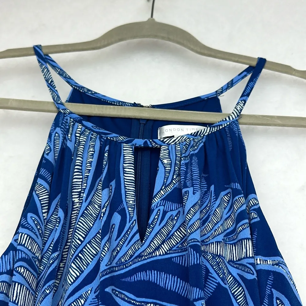 Women's Blue Palm Tropical Halter Jumpsuit/Romper Sz 10 Sleeves - Image 7