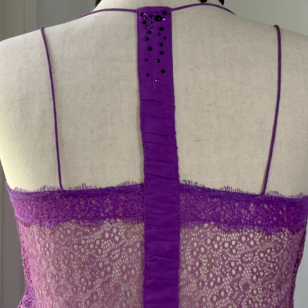 Free People Fairy Purple Lace Top Medium Rhinestones Peplum Rave Whimsigoth - Image 5