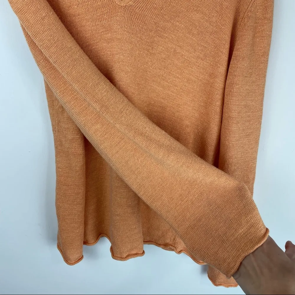 Eileen Fisher Sz XL Orange 100% Linen Hooded Pullover Lightweight Top - Image 5