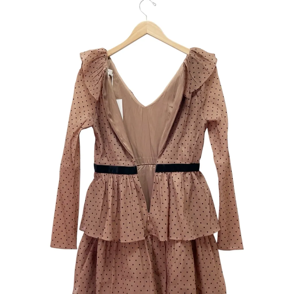 NWT Rachel Parcell Ruffle Tiered Midi Dress Brown Black Polka Dot Chiffon Size 4 - Image 9