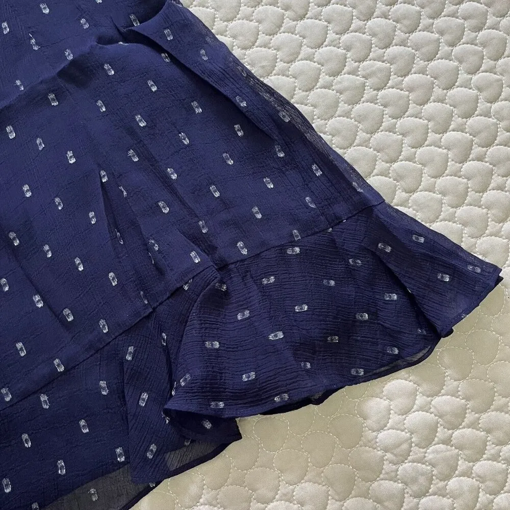 NWOT The Kooples Womens Blue Metallic Dot Sheer Short-Sleeve V-Neck Mini Dress 1 - Image 5