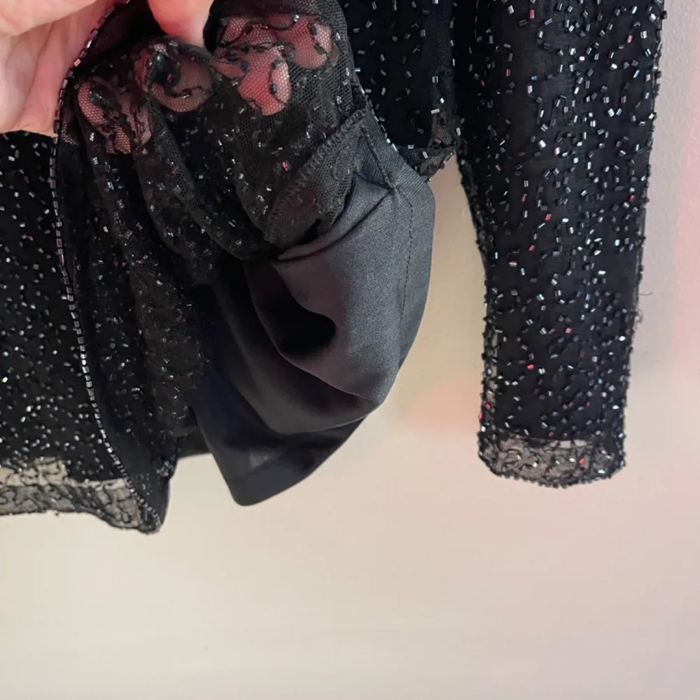 Vintage Chadwicks Black Beaded Top V-Neck Womens Large Fairy Whimsy Valentines - Image 8