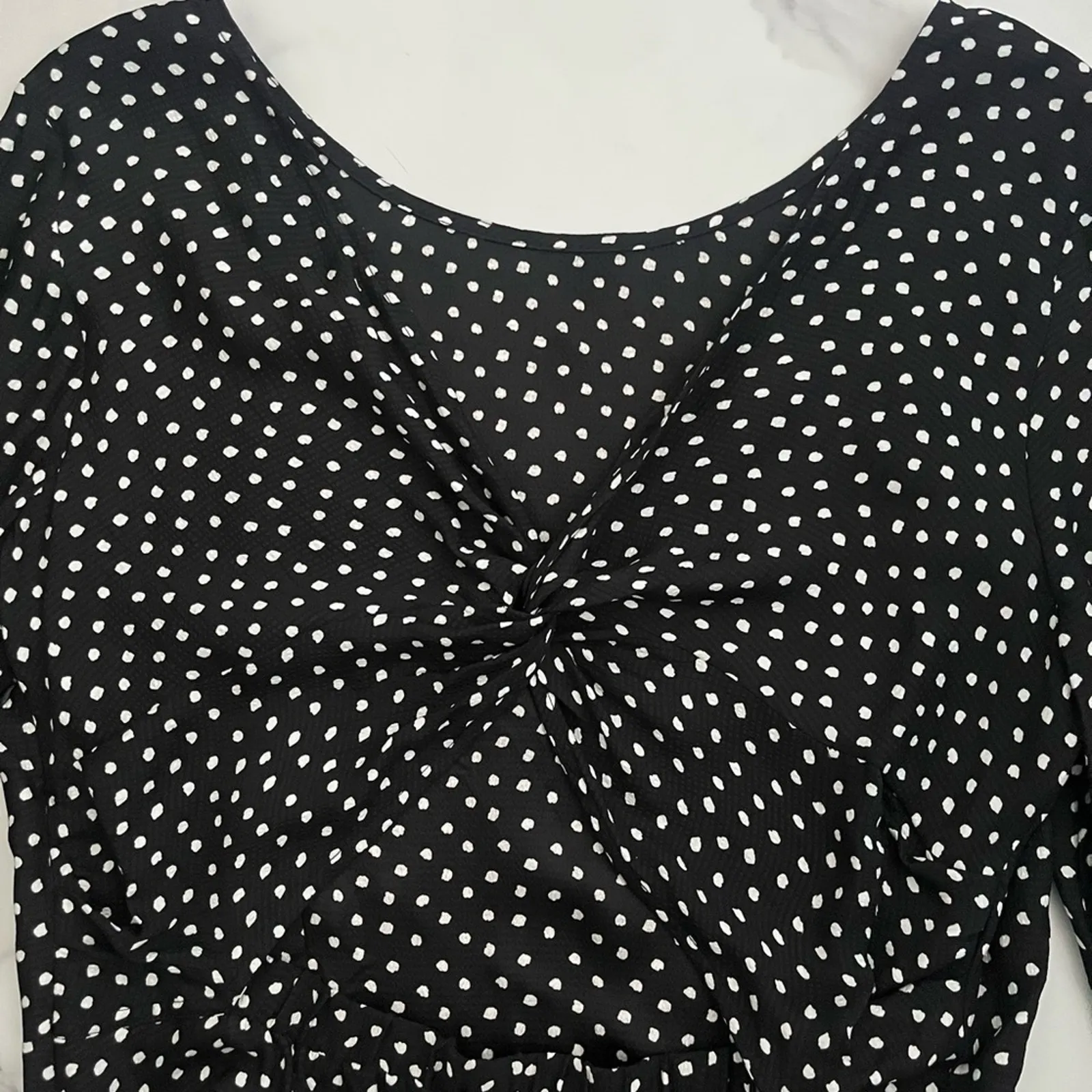 Anthropologie Agatha Midi dress Polka dot cut out size 12 modest feminine chic - Image 9