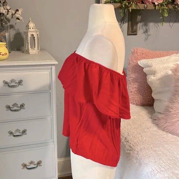 Romantic Off Shoulder Red Ruffle Top - Image 2