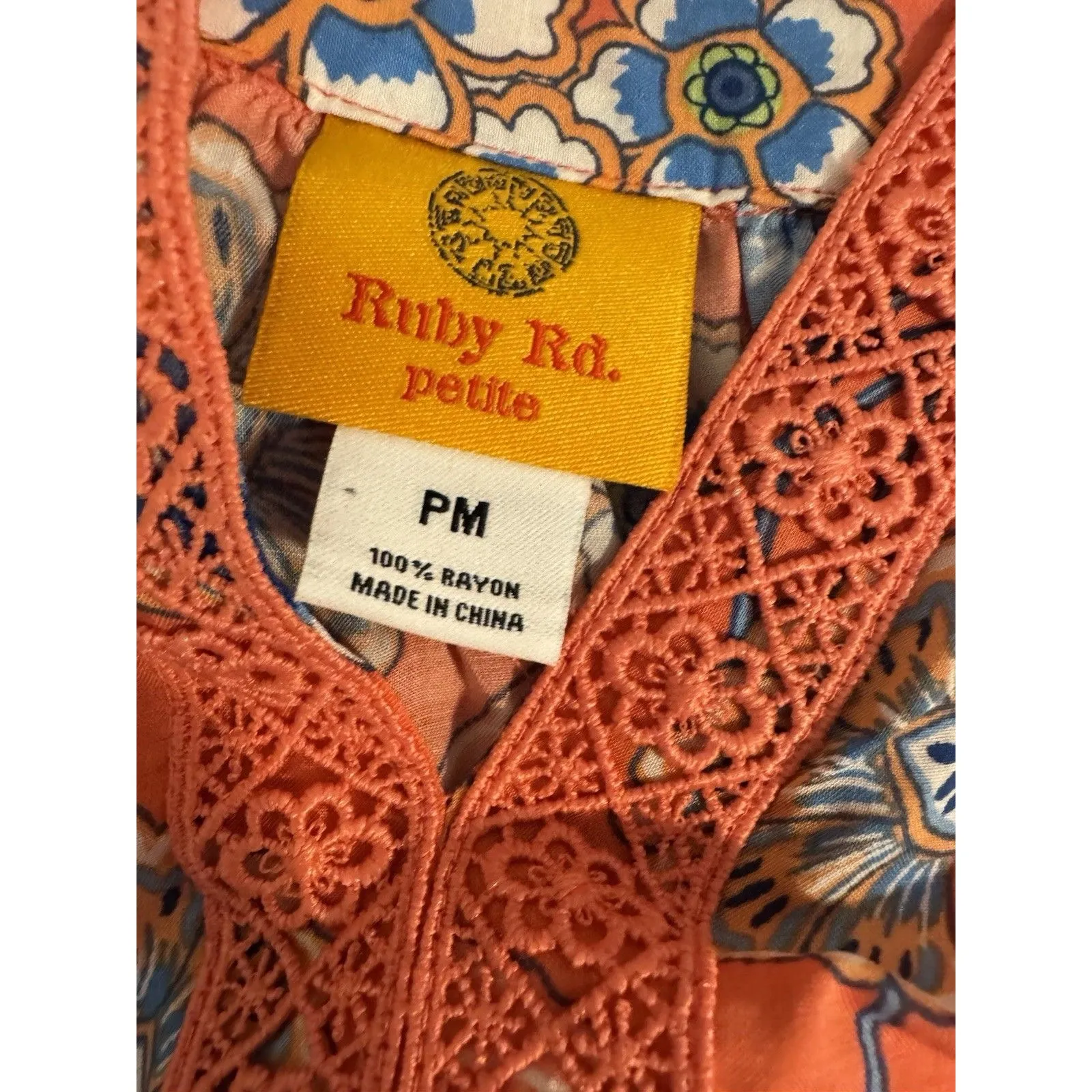 Ruby Rd Womens Summer Floral Peasant Top Size PM  Tunic Tie-Front Boho Hippie - Image 5