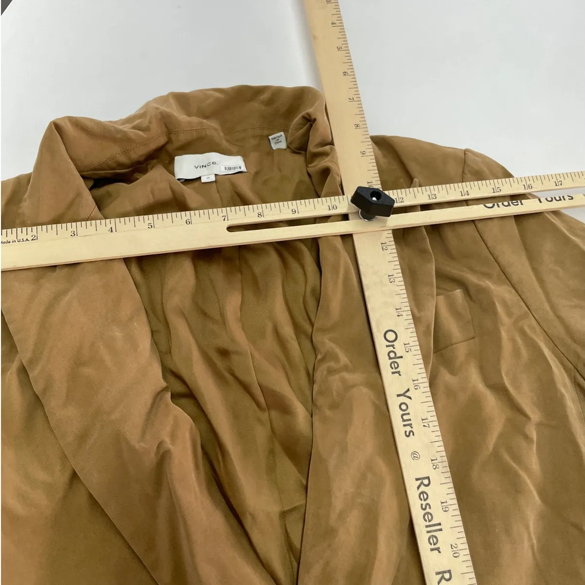 Vince Blazer‎ Womens 12 Tan Drapey Twill Jacket Double Breasted Oversized Tencel - Image 12