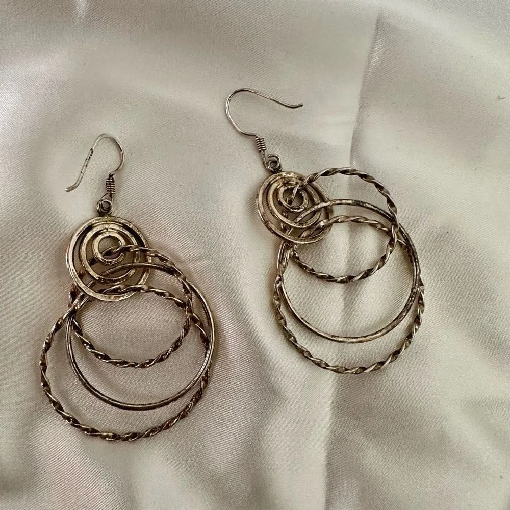 Silver tone multi circle dangling earrings - Image 2
