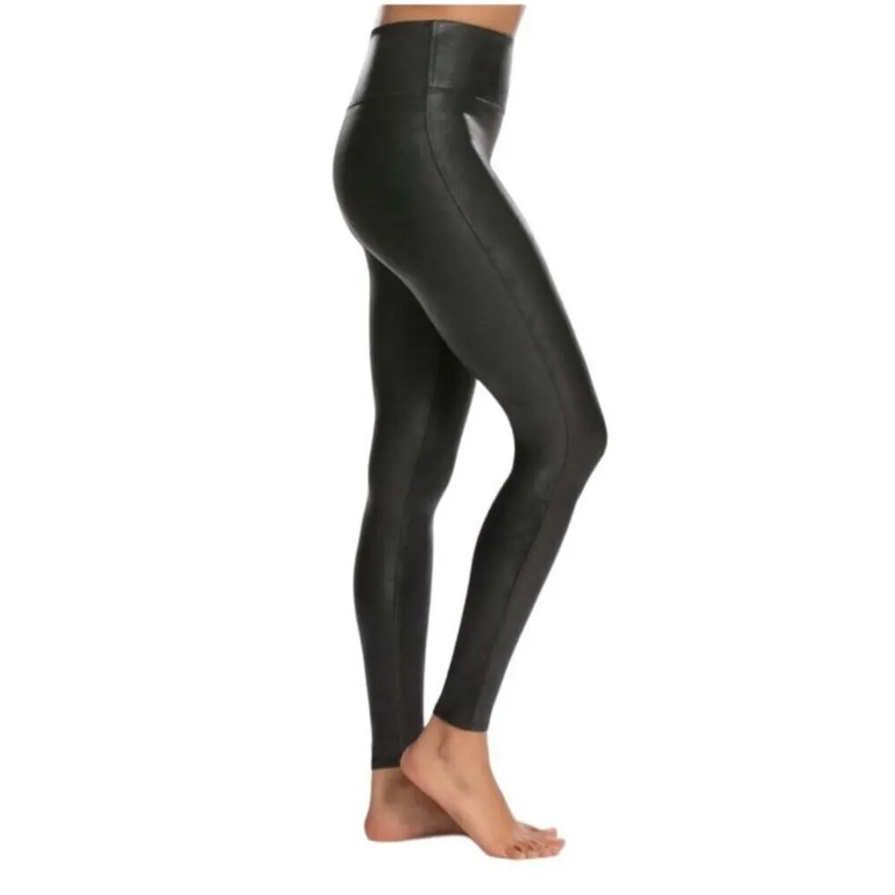 SPANX Faux Leather Leggings XL Black Wide Waist Tummy Shaping Sporty Feminine - Image 3