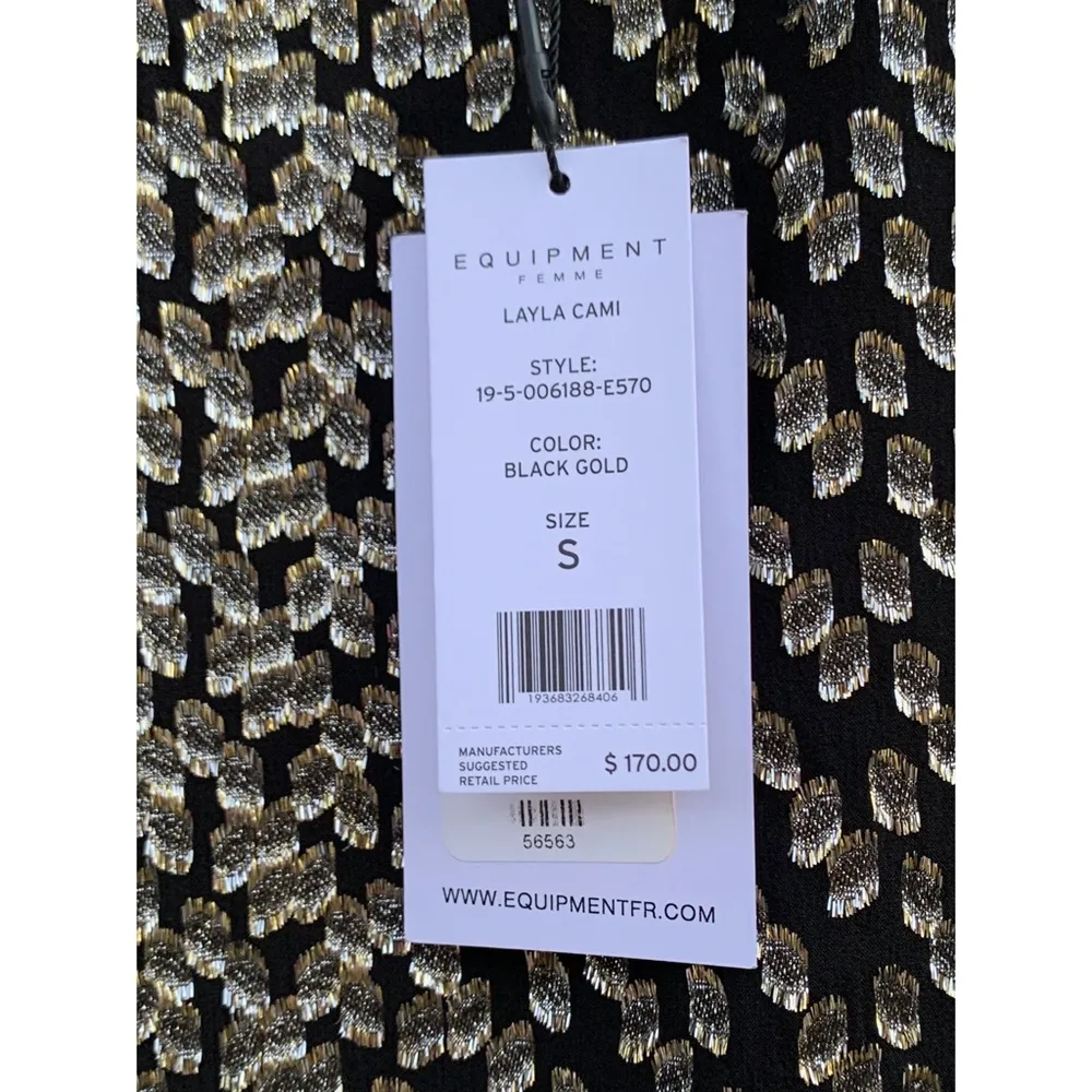 Layla Black and Gold Silk and Metallic Flocked Cami Tank Top Small NWT - Image 2