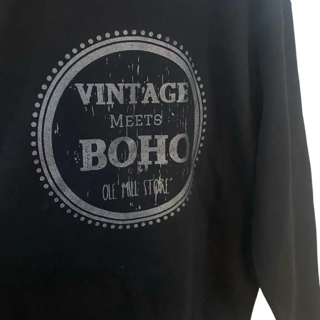 District 2XL vintage meets boho, black, long sleeve crewneck, oversized sweatshi Black Size undefined - Image 4