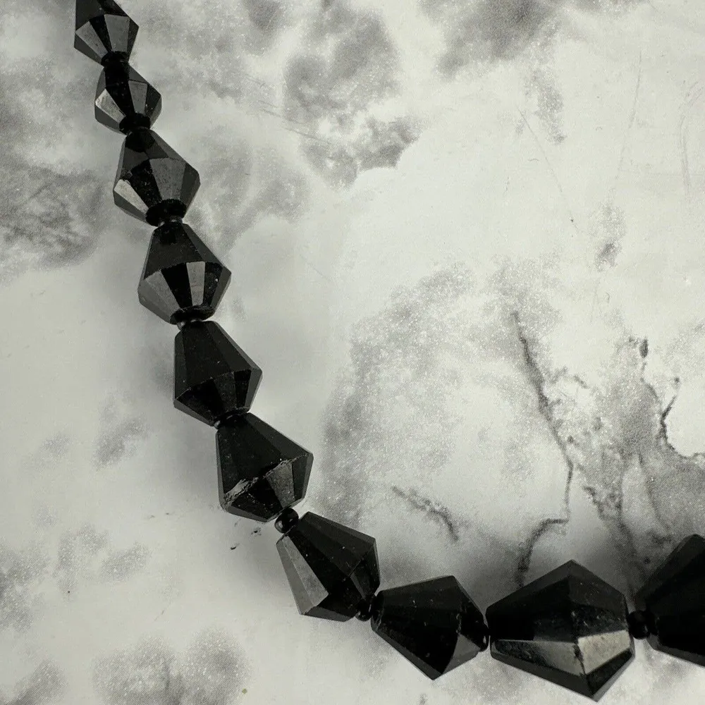 Vintage Victorian 1920's Faceted Glass Morning Beads Beaded Necklace Black - Image 8