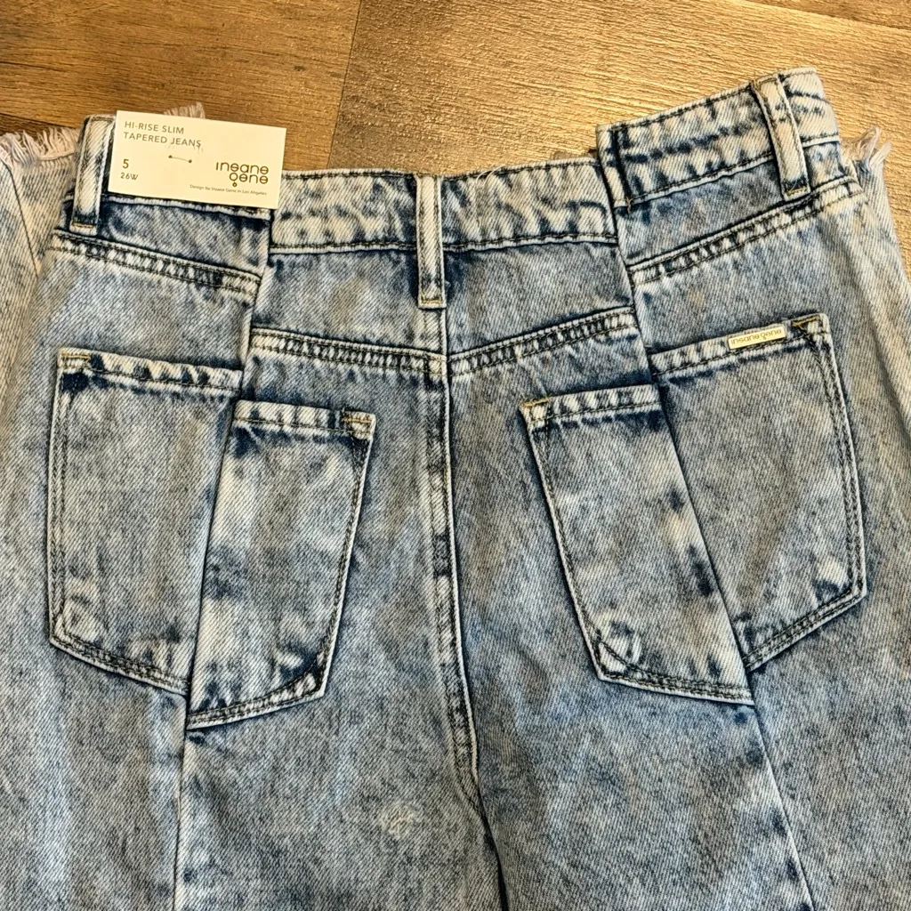 Insane Gene High Rise Frayed Hem Straight Light Wash Denim Jeans Sz 26 30 inseam Blue - Image 9