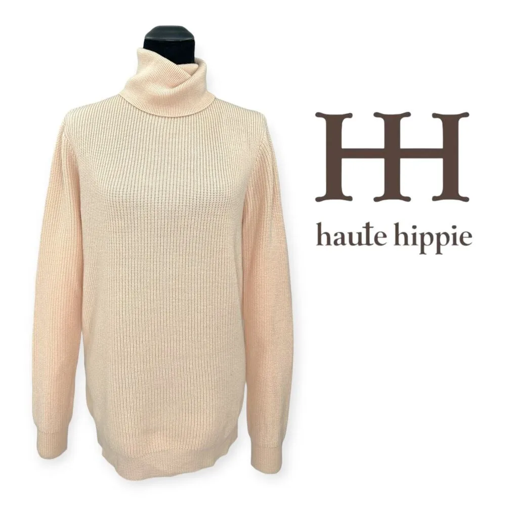 Haute Hippie | NWT | L | Merino Wool Slouchy Ribbed Knit Cut-Out Back Turtleneck - Image 4