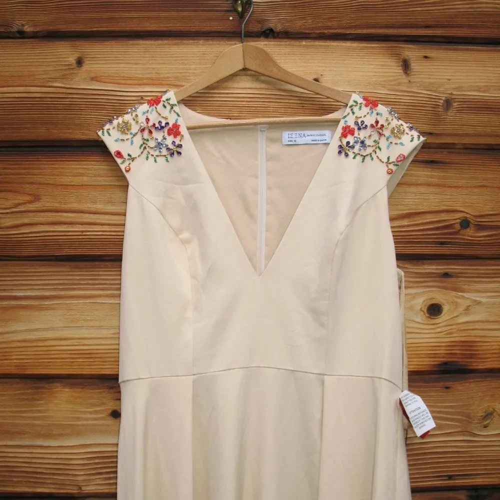 Mac Duggal 26540 Ieena Beaded Cap Sleeve V Neck A Line Gown Dress Cream Size 4 - Image 9