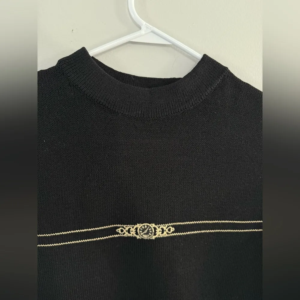 VTG NWT ST JOHN Sport Sweater Tank Top Clock Design Knit Wool Black Gold Size L - Image 6