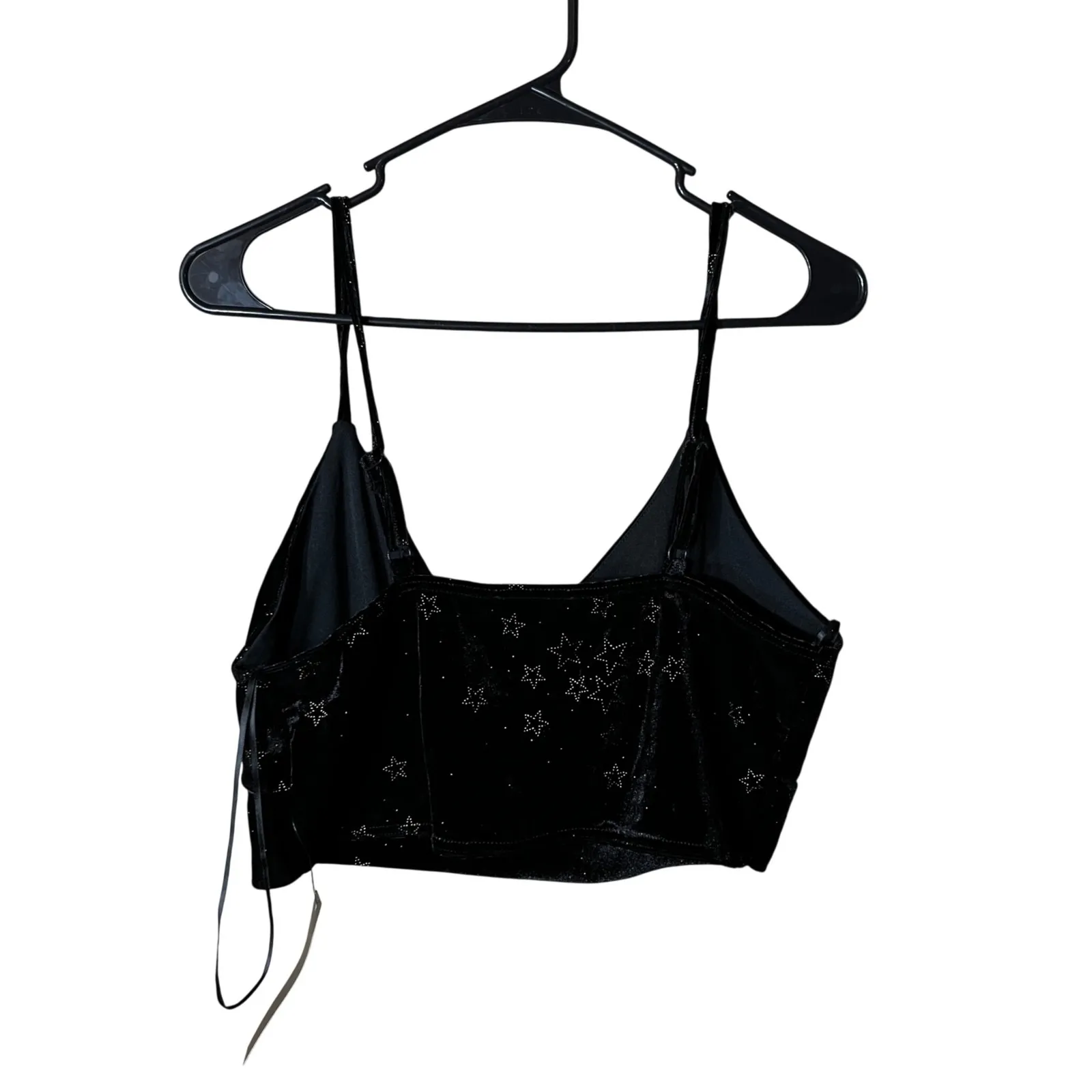 Venus Black Velvet Star Print Lounge Set Crop Top Pants L - Image 9