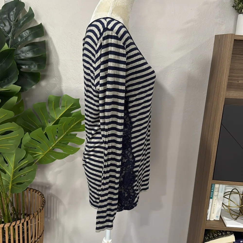 Max studio striped long sleeve top with lace side - Image 3