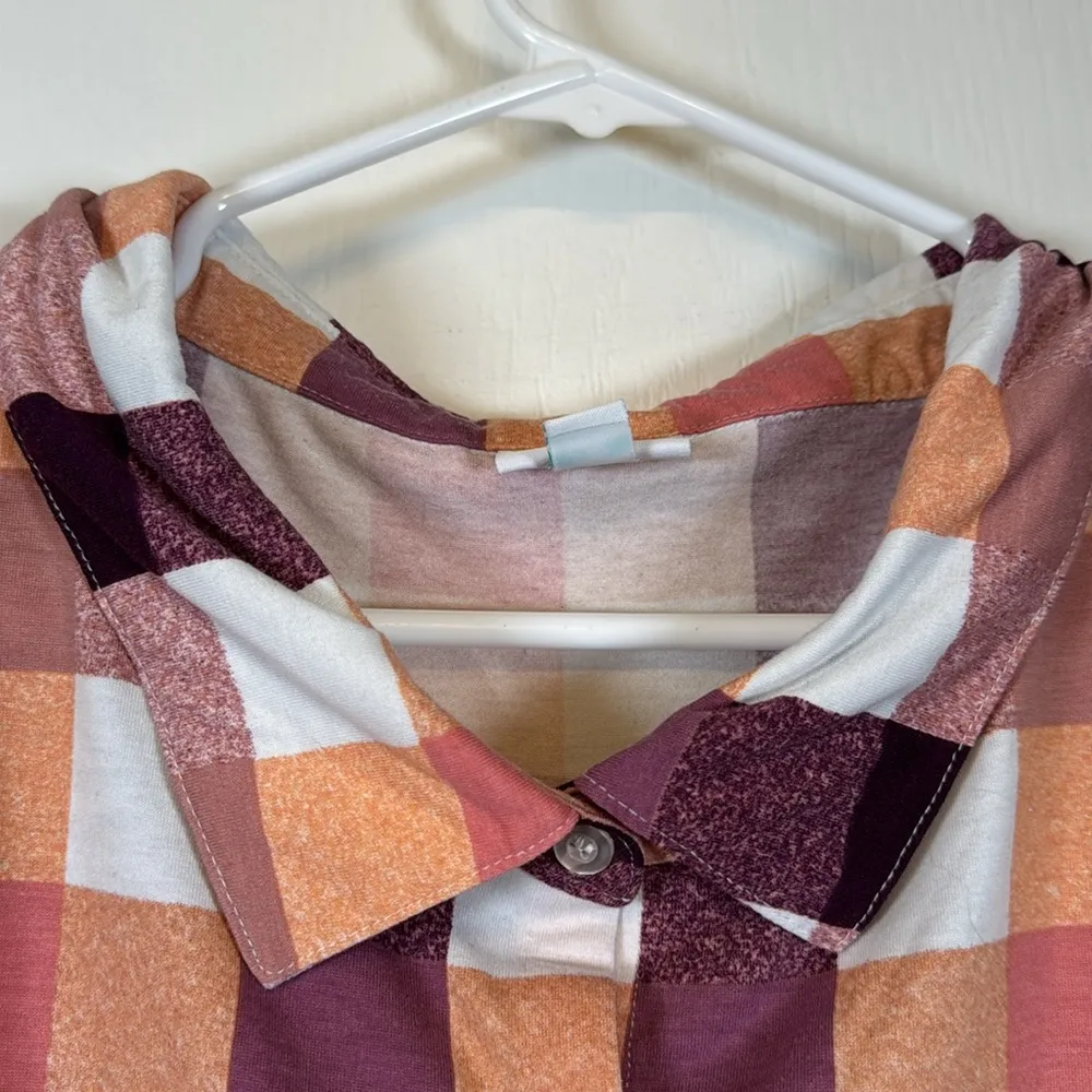 Lularoe Checker Button Down Short Sleeve Blouse Orange Maroon Size 2XL EUC #1902 - Image 4
