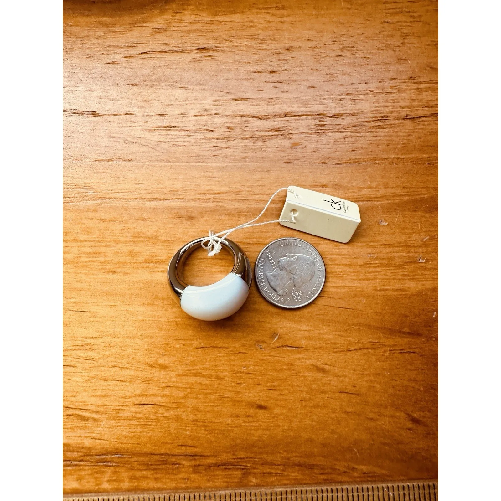 Calvin Klein Ellipse‎ White Tinted Glass Dome & Stainless Steel Ring Size 7 NWT - Image 6