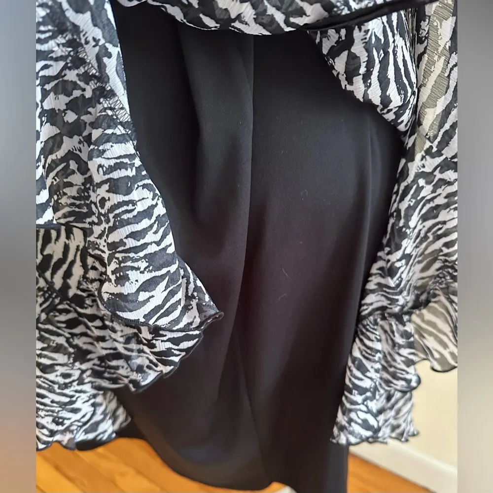 Jones New York Black & White Sheer Animal Print Pleated. With Slip Dress Sz 16W - Image 10