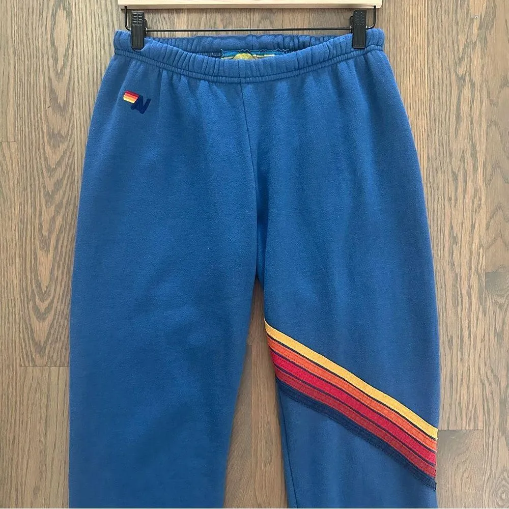Aviator Nation Stripe Sweatpants in Ocean Blue with Red, Orange, Yellow Large - Image 7