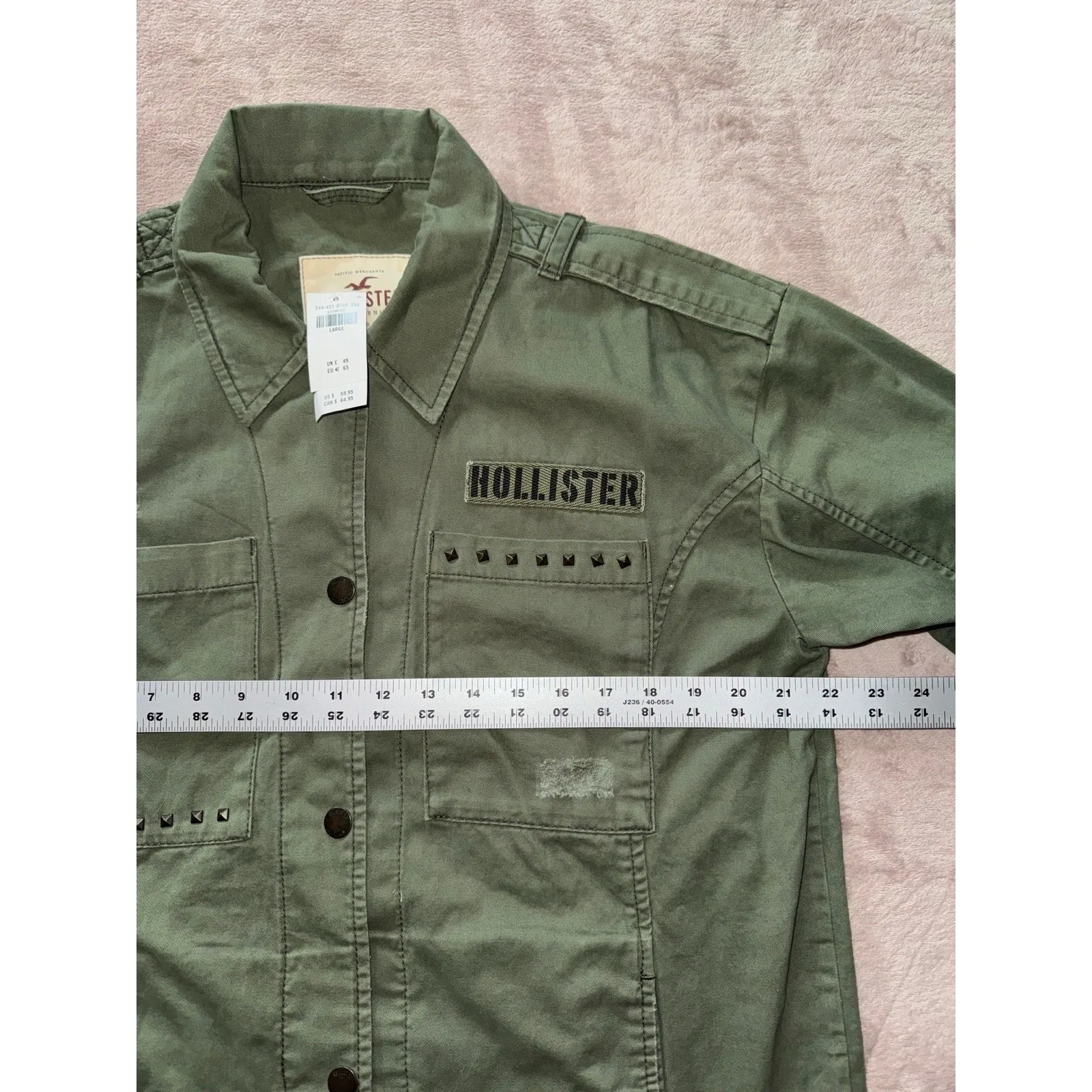 Hollister Women's Utility Distressed Jacket‎ Shirt Army Green Size Large NWT - Image 7