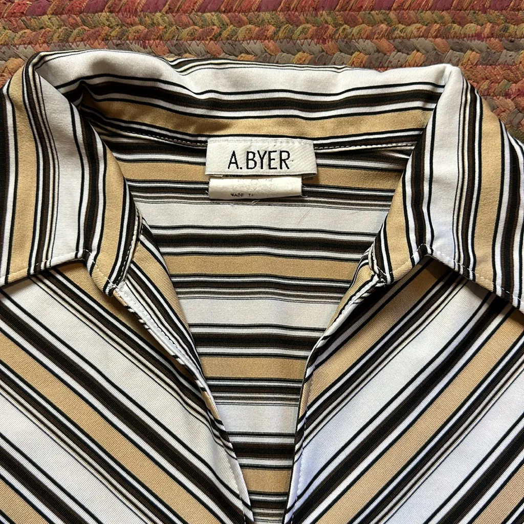 90s VTG A BYER V NECK CHEVRON STRIPE COLLARED SLEEVELESS BLOUSE Black Size M - Image 3