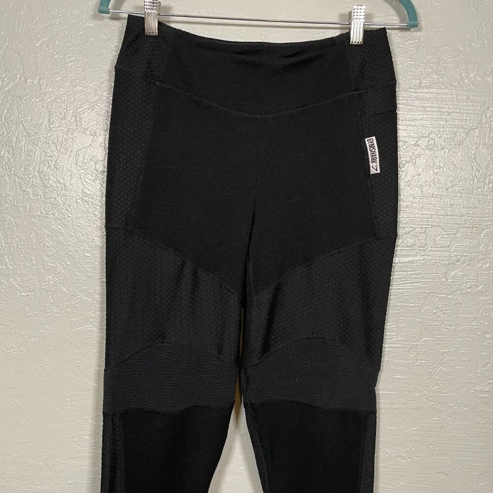 Gymshark Women L Black Textured Sculpting Leggings Pocket Athletic Workout - Image 3