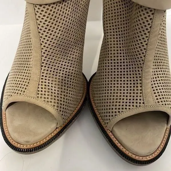 Belstaff Suede Boots Peep Toe Buckle Stiletto Heeled Booties Beige EU 40 US 9.5 Tan - Image 7