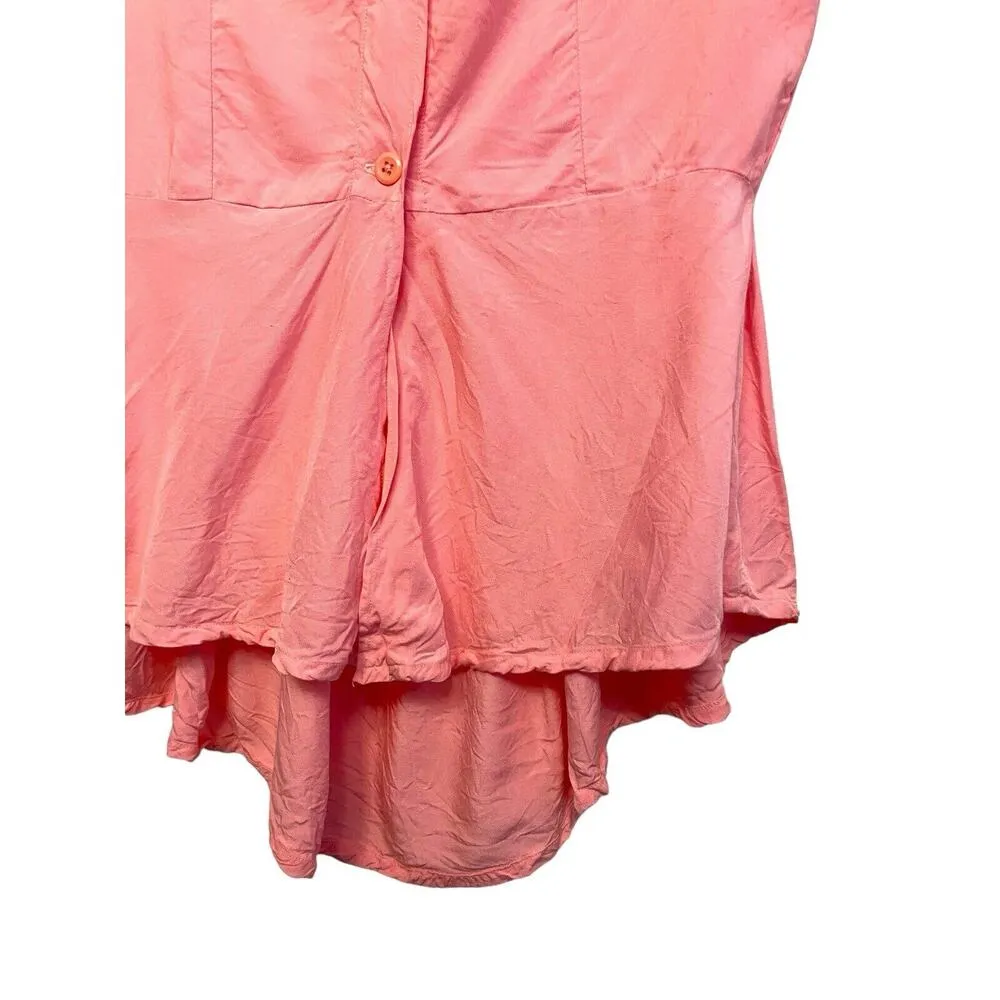 Vintage 1990s UFO Sleeveless Blouse Top Size Medium Pink Pleated Romantic Button - Image 5