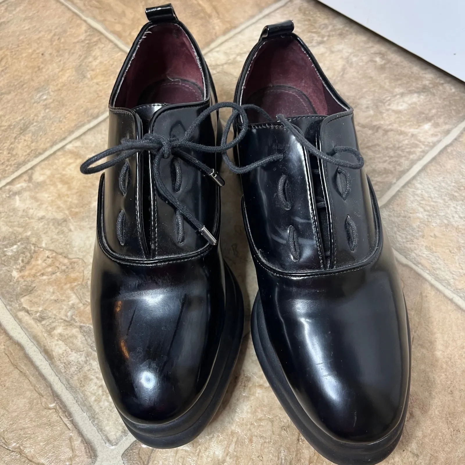 ZARA TRF Black Patent Platform Oxford Shoes Women Size 38 Chunky Sole Derby - Image 3